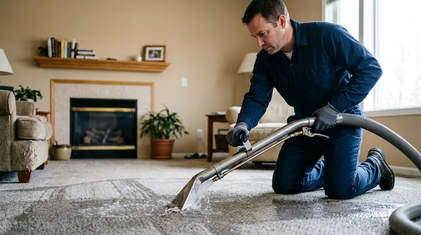 Water damage restoration technician working near Shirley, IN